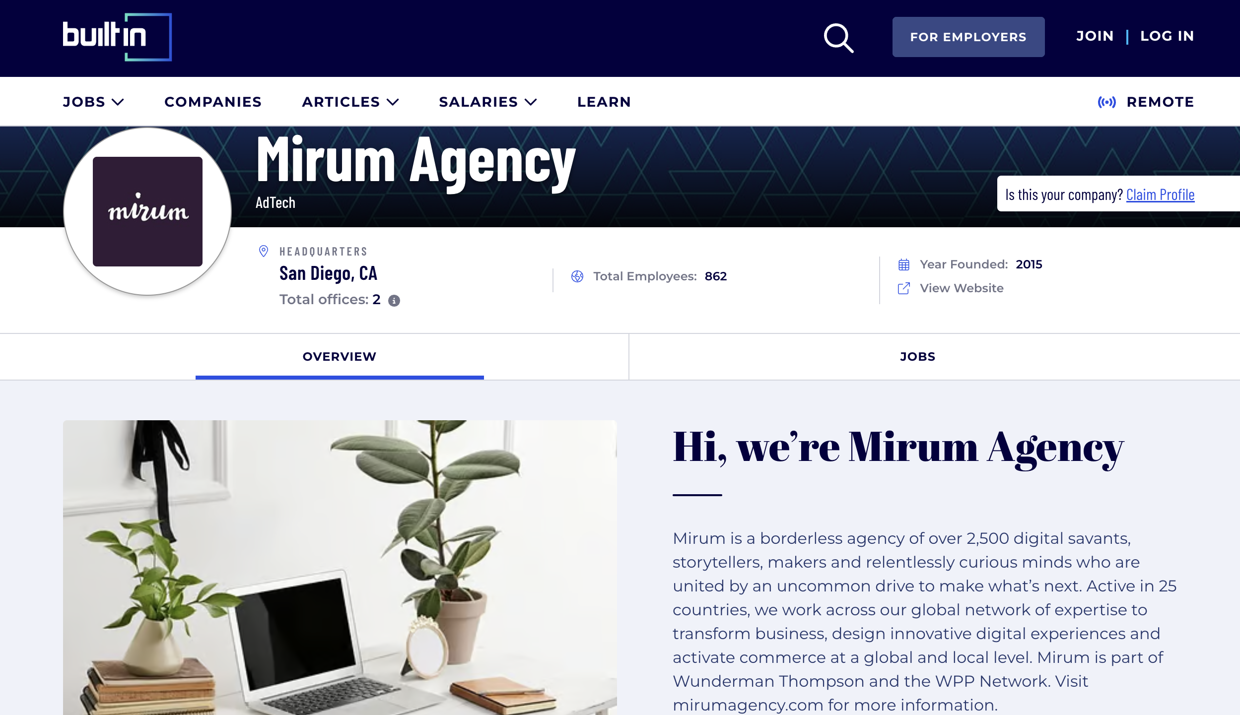 Website profile of Mirum Agency