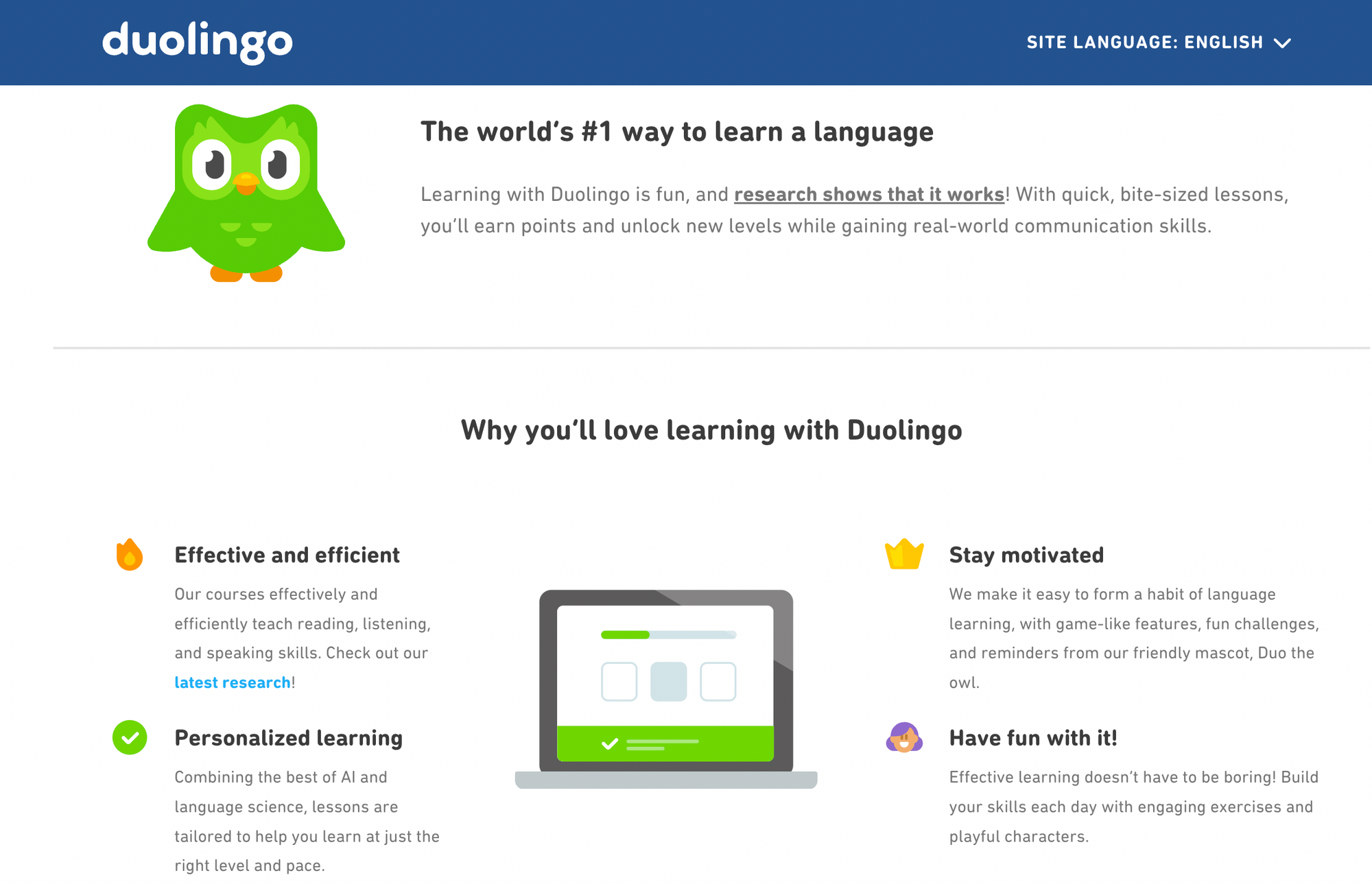 Website of Duolingo