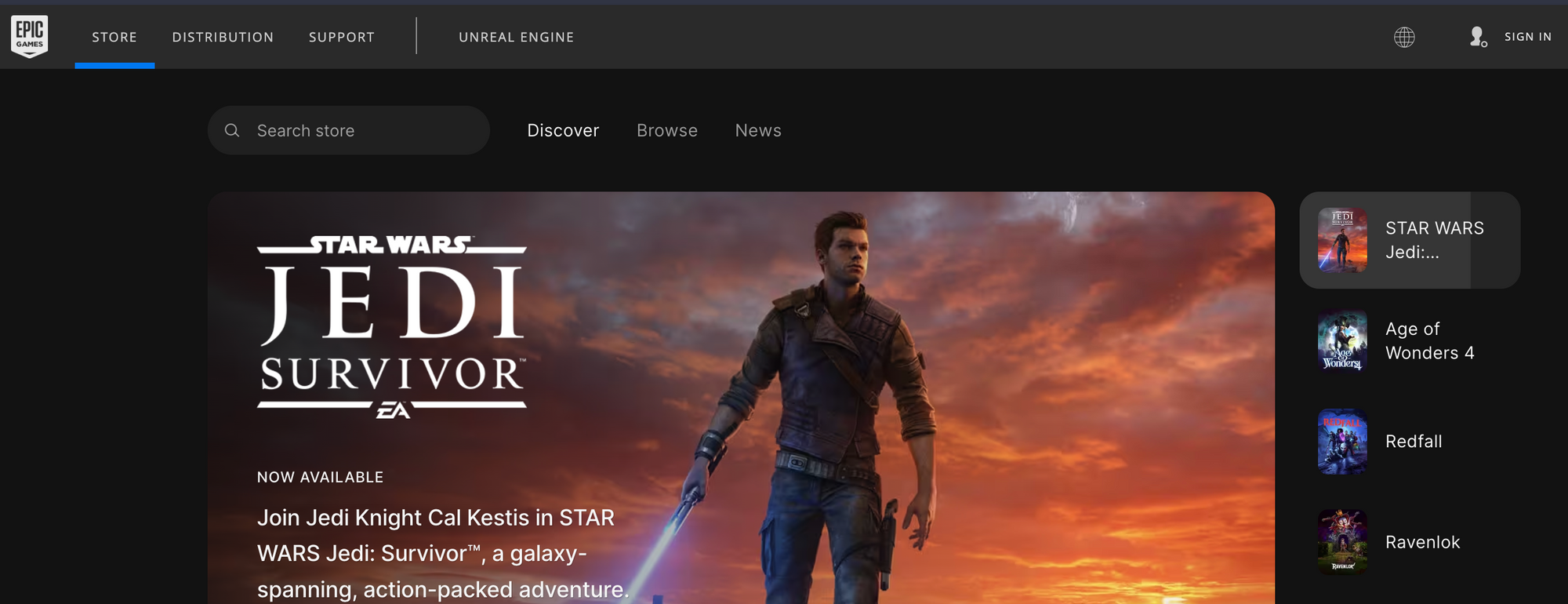 Website of Epic Games