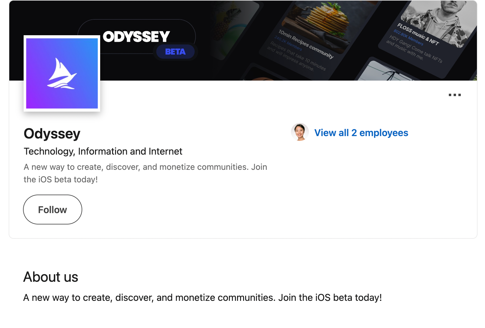 LinkedIn profile of Odyssey App