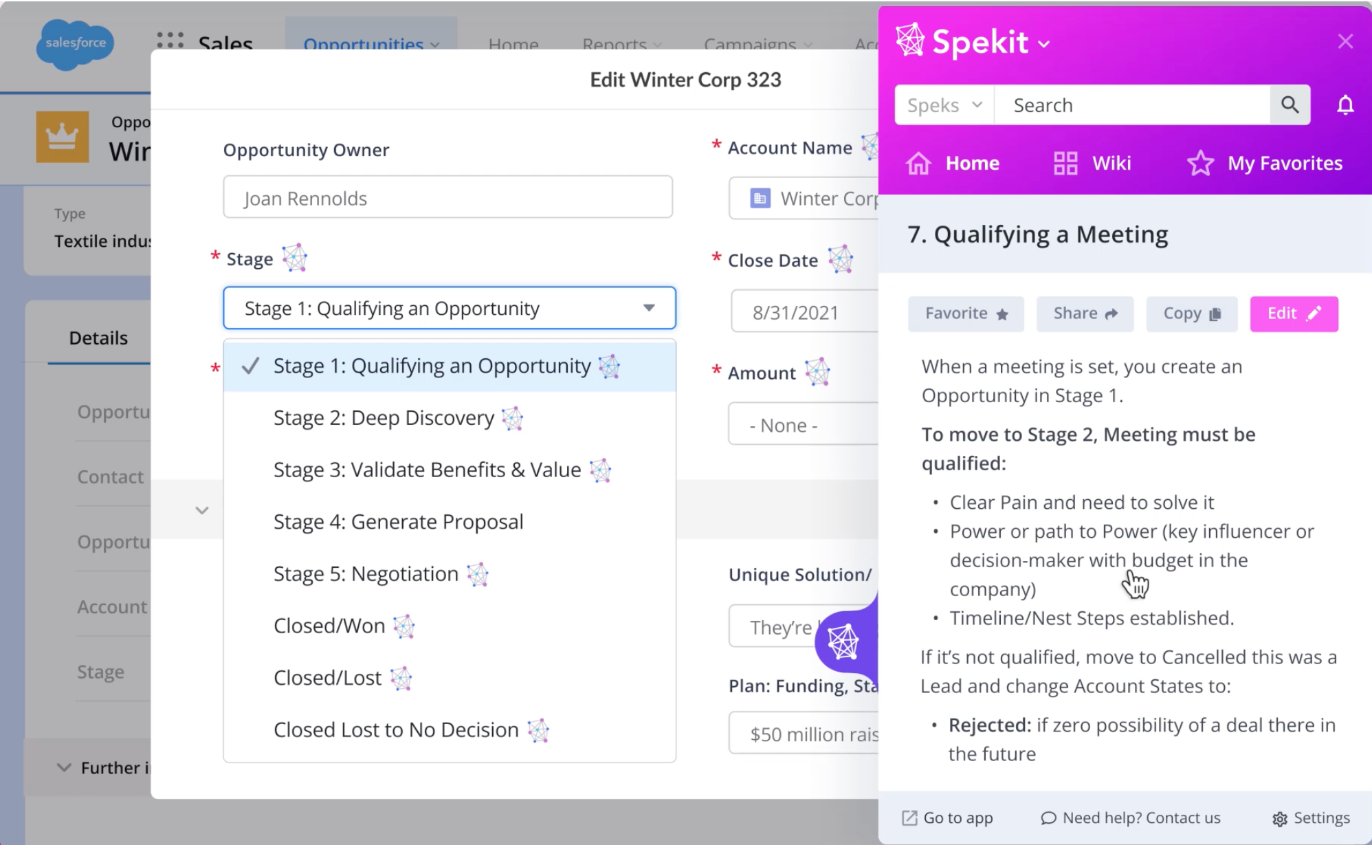 Sample data of Spekit